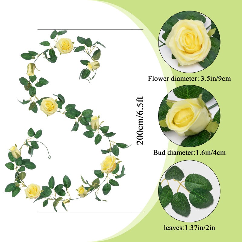 U'Artlines 3 Pack Artificial Yellow Rose Vines Floral Garlands Total 19.5 Ft Fake Vine Silk Flower Garland for Indoor Outdoor Home Wedding Arch Garden Wall Decoration - Image 2